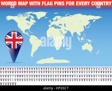 vector illustration of the map of the world with collection of flags Stock Vector