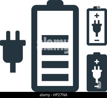 Battery with Power Plug Icon Set Design. Stock Vector
