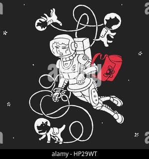 Girl With Dogs in Space Vector Illustration Stock Vector
