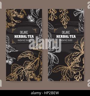 Set of two black labels for linden and barberry tea. Stock Vector