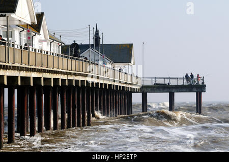 The pier at Southwold on a very cold winter day in choppy sea's Stock Photo