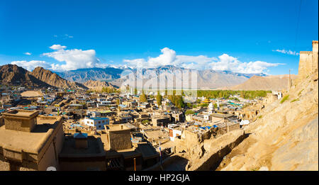 Sweeping high angle view of Nubra valley from Leh Palace on a summer day in Ladakh, India Stock Photo