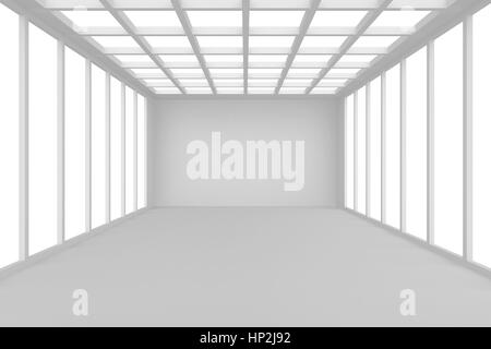 Abstract architecture white room interior with walls and ceiling from window, without any textures, 3d rendering Stock Photo