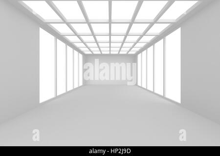 Abstract architecture white room interior with walls and ceiling from window, without any textures, 3d rendering Stock Photo
