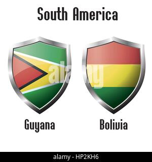Guyana and Bolivia flag icons theme, vector Stock Vector