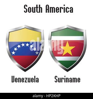 Venezuela and Suriname flag icons theme, vector Stock Vector