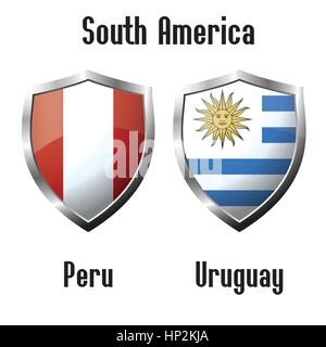 Peru and Uruguay  flag icons theme, vector Stock Vector