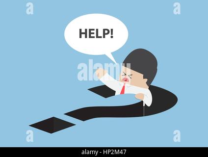 Businessman falling in question mark hole, confused concept Stock Vector