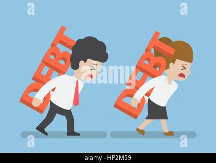 Businessman and Woman Carrying Debt on The Back, Debt Concept Stock Vector