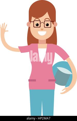 happy woman with glasses cartoon icon over white background. colorful design. vector illustration Stock Vector