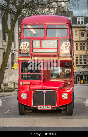 A number 15 Routemaster bus on the Stand in London's West End. Stock Photo