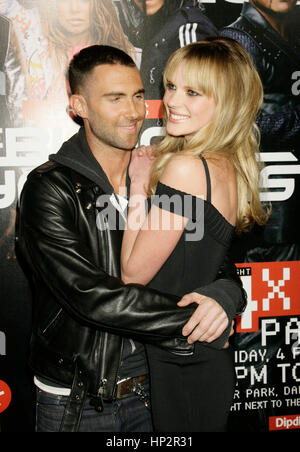 Adam Levine with girlfriend model Anne Vyalitsyna aka Anne V arrive at the Sports Illustrated B4XLV Party at Super Bowl XLV on February 4, 2011 in Dallas, Texas. Photo by Francis Specker Stock Photo