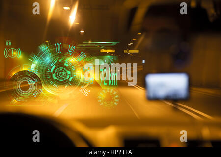 Car driving through tunnel. interface,Infographic elements Stock Photo