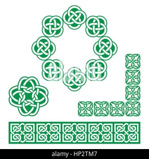 Irish Celtic green design - patterns, knots and braids Stock Vector