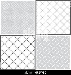 Seamless pattern. Collection of four original classic textures. Repeating geometric shapes, rhombuses, oval, ellipses. Monochrome. Backdrop. Web. Vect Stock Vector