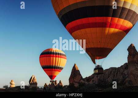 color hot air balloon with close up view against Stock Photo