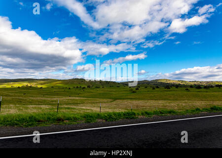 Driving along Yosemite Boulevard California Highway 132 in the Sierra Nevada Foothills of California in the winter of 2017 Stock Photo