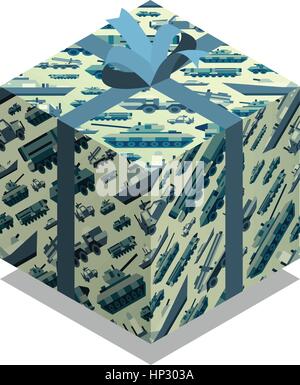 Isometric gift for day of defenders of fatherland. Stock Vector