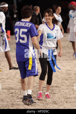 Ian Somerhalder and Nina Dobrev talk to each other during Directv's Seventh Annual Celebrity Beach Bowl on February 2, 2013, in New Orleans, Louisiana. Photo by Francis Specker Stock Photo