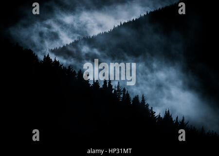 scary foggy mountain at nigh Stock Photo