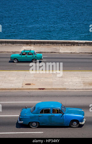 Vintage car, cab, taxi, taxicab, Malecón, La Habana, Cuba Stock Photo