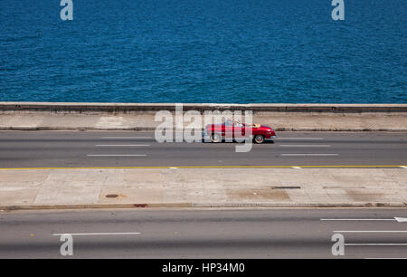 Vintage car, cab, taxi, taxicab, Malecón, La Habana, Cuba Stock Photo