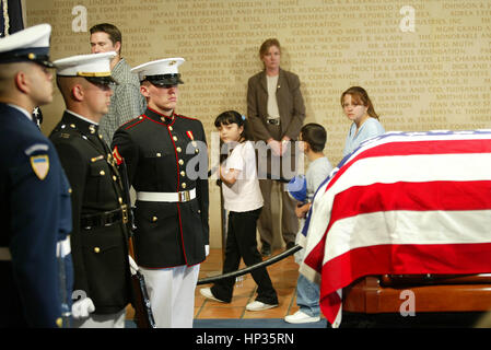 The public lines up the view the casket of President Ronald Reagan at the Reagan Library in Simi Valley, California on June 8, 2004.  Photo credit: Francis Specker Stock Photo