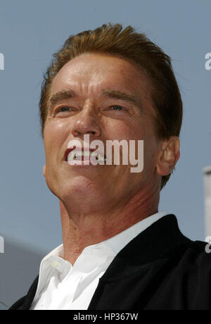 California Gov. Arnold Schwarzenegger makes a speech on the State's workers compensation sysytem at Ace Clearwater Enterprises, a metal fabrication facility in Torrance, California on Friday 19 March, 2004. Schwarzenegger plans to gather signatures for a ballot initiative if he can't work out a agreement with the state's legislature. Photo by Francis Specker Stock Photo