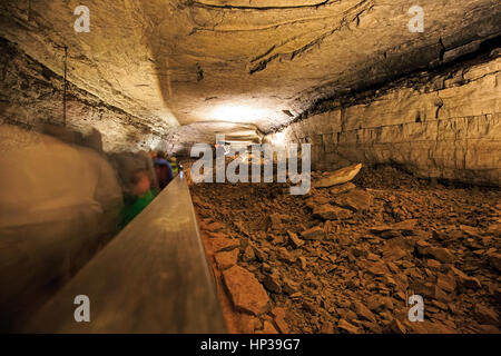 Underground walking underground cave tour at Mammoth Cave National Park Stock Photo