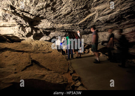 Underground walking underground cave tour at Mammoth Cave National Park Stock Photo