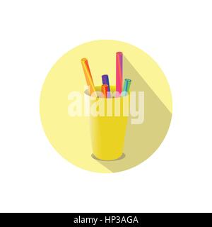 pencil holders. isolated on white background in a bright circle. Trendy flat style for graphic design, logos, website, social media, mobile applicatio Stock Vector