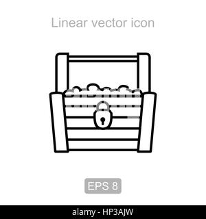 Icon of the treasure chest in a linear style Stock Vector
