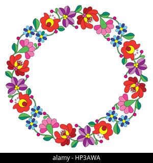 Kalocsai embroidery in circle - Hungarian floral folk pattern.  Vector background - traditional pattern from Hungary isolated on white Stock Vector