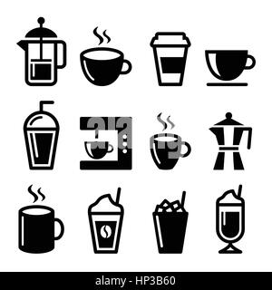 Coffee drinks, coffee makers icons set Stock Vector
