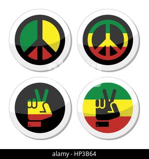 Rasta peace, hand gesture vector icons set. Rastafarian peace symbols isolated on white Stock Vector