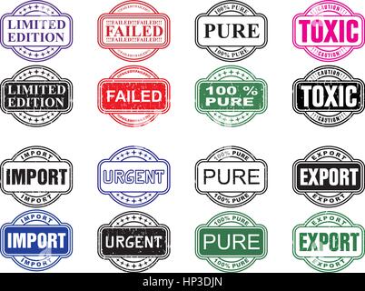 Illustration series of eight business stamps in two versions Stock Vector