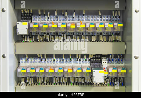 Relay panel with relays and wires Stock Photo - Alamy