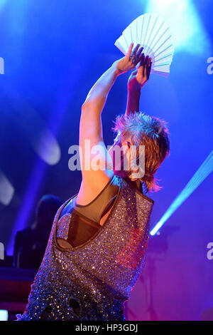 BARCELONA - JUN 13: Royksopp & Robyn (electronic band from) performs at Sonar Festival on June 13, 2014 in Barcelona, Spain. Stock Photo