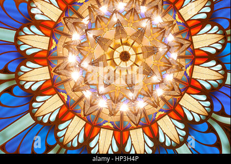Colorful patern background with geometric shapes. Blue and yellow triangles and arches texture Stock Photo