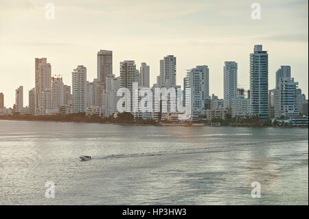 Cartagena cityscape view with skyscrapers next to sea. Modern building in Cartagena colombia Stock Photo
