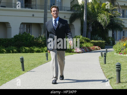 California gubernatorial candidate Arnold Schwarzenegger at a press conference at the Ritz-Carlton hotel in Dana Point, Calif. on Friday, 5 September,  2003. Photo by Francis Specker Stock Photo