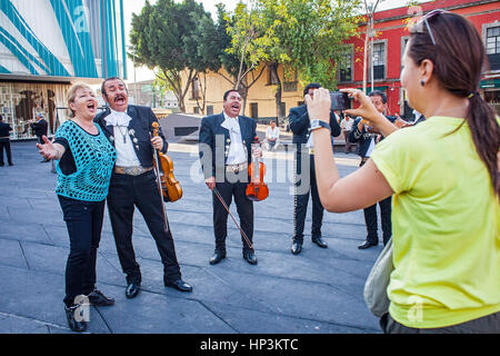 Mariachis playing music, Plaza Garibaldi, square, Mexico City, Mexico Stock Photo