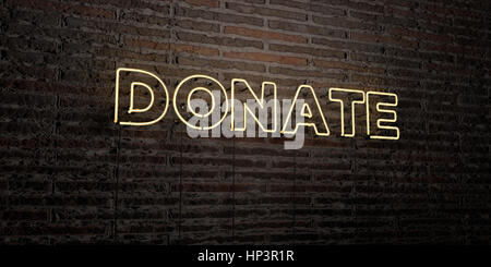 DONATE -Realistic Neon Sign on Brick Wall background - 3D rendered royalty free stock image. Can be used for online banner ads and direct mailers. Stock Photo