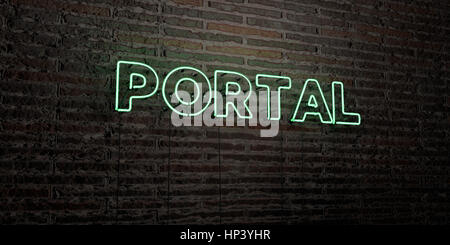 Portal neon sign - Glowing Neon Sign on brickwall wall - 3D rendered ...