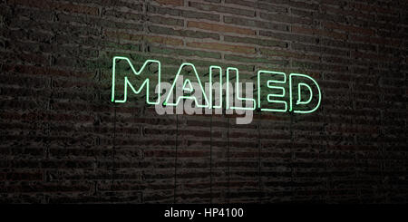 MAILED -Realistic Neon Sign on Brick Wall background - 3D rendered royalty free stock image. Can be used for online banner ads and direct mailers. Stock Photo