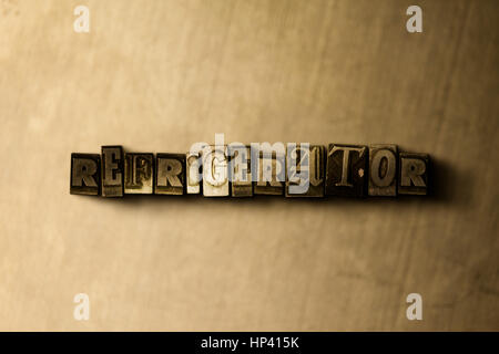 REFRIGERATOR - close-up of grungy vintage typeset word on metal backdrop. Royalty free stock illustration.  Can be used for online banner ads and dire Stock Photo