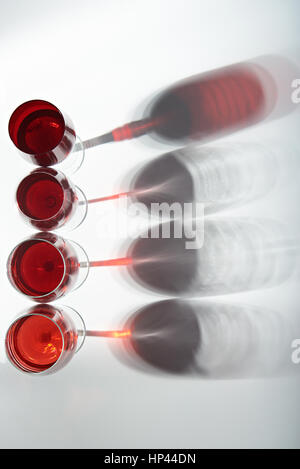 different wine glasses view from top isolated on white background Stock Photo