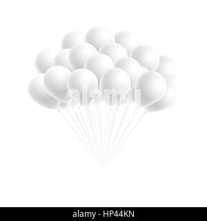 Vector bunch birthday or party white balloons. Design element for greeting or invitation card Stock Vector