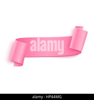 Vector 3d Pink Curved Paper Banner Isolated on White Background. Easy Paste to Any Background Stock Vector