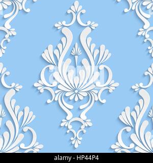 Vector Damask Seamless Background with 3d Floral Pattern for Greeting or Invitation Card Stock Vector